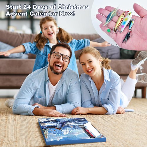 Fishing Advent Calendar 2026, 24 Days Christmas Countdown Calendar Fishing Lures Set with Soft/Hard Lures and Tools, Surprise Gifts for Men Adult Teen Boys Fish Lovers