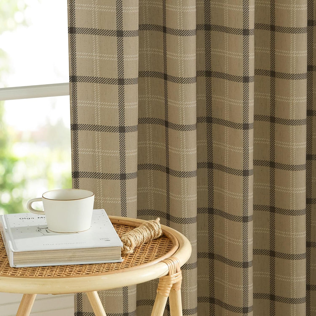 NICETOWN Linen Plaid Curtains - 84-Inch Light Filtering Privacy Shade | Semi-Sheer Grid Pattern, 1 Pair, 52W x 84L