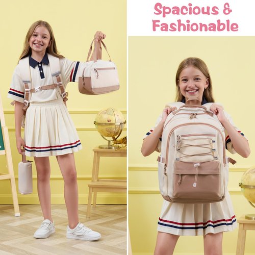 Fimibuke Kids Backpack for Girls, 3 PCS Waterproof Girls Backpack with Lunch Box & Pencil Case, Lightweight Bookbag Set for Kids Teen Girl Travel School Bag for Elementary Middle High School Students