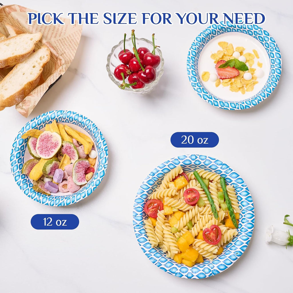 MUCHII 20 Oz Disposable Paper Bowls - 180 Count, Soak Proof Design for All Meals
