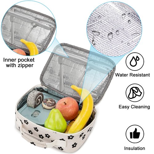 Bluboon Kids Girls Lunch Bag Insulated Lunch Box for school Corduroy Lunch Cooler Organizer School Kids Lunch Tote (Corduroy Beige Floral)