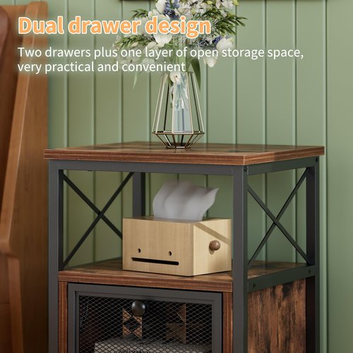 VECELO End Side Table, Modern Night Stand with Storage Space and Door, Set of 2 Nightstands for Living Room,Bedroom,Lounge, Brown