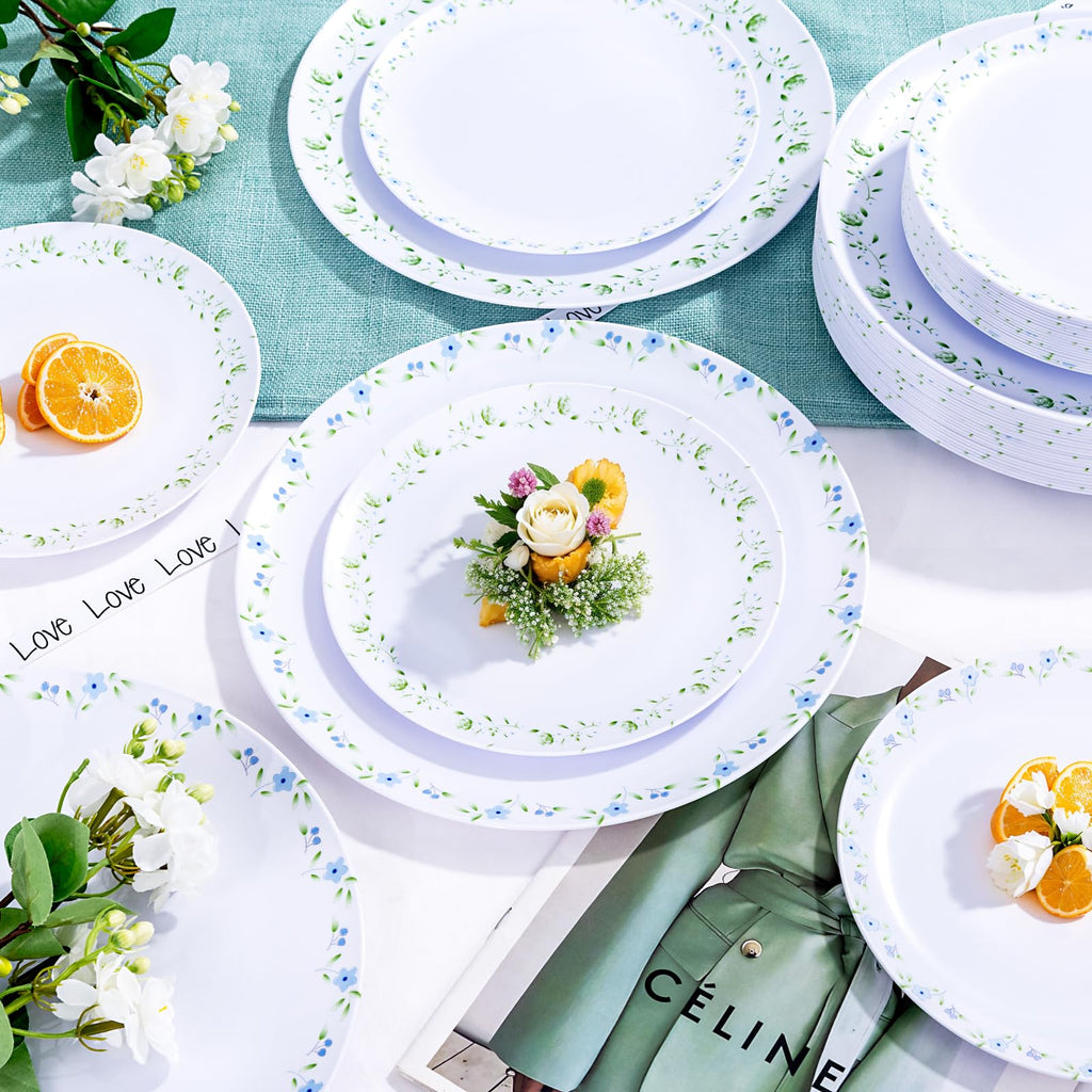 YOUBET 60PCS Floral Plastic Plates - Disposable Decorative Plates Set for 30 Guests - Blue and Green Floral Plate - Spring Plastic Dishes Dinnerware Sets for Tea Party & Wedding & Bridal Shower