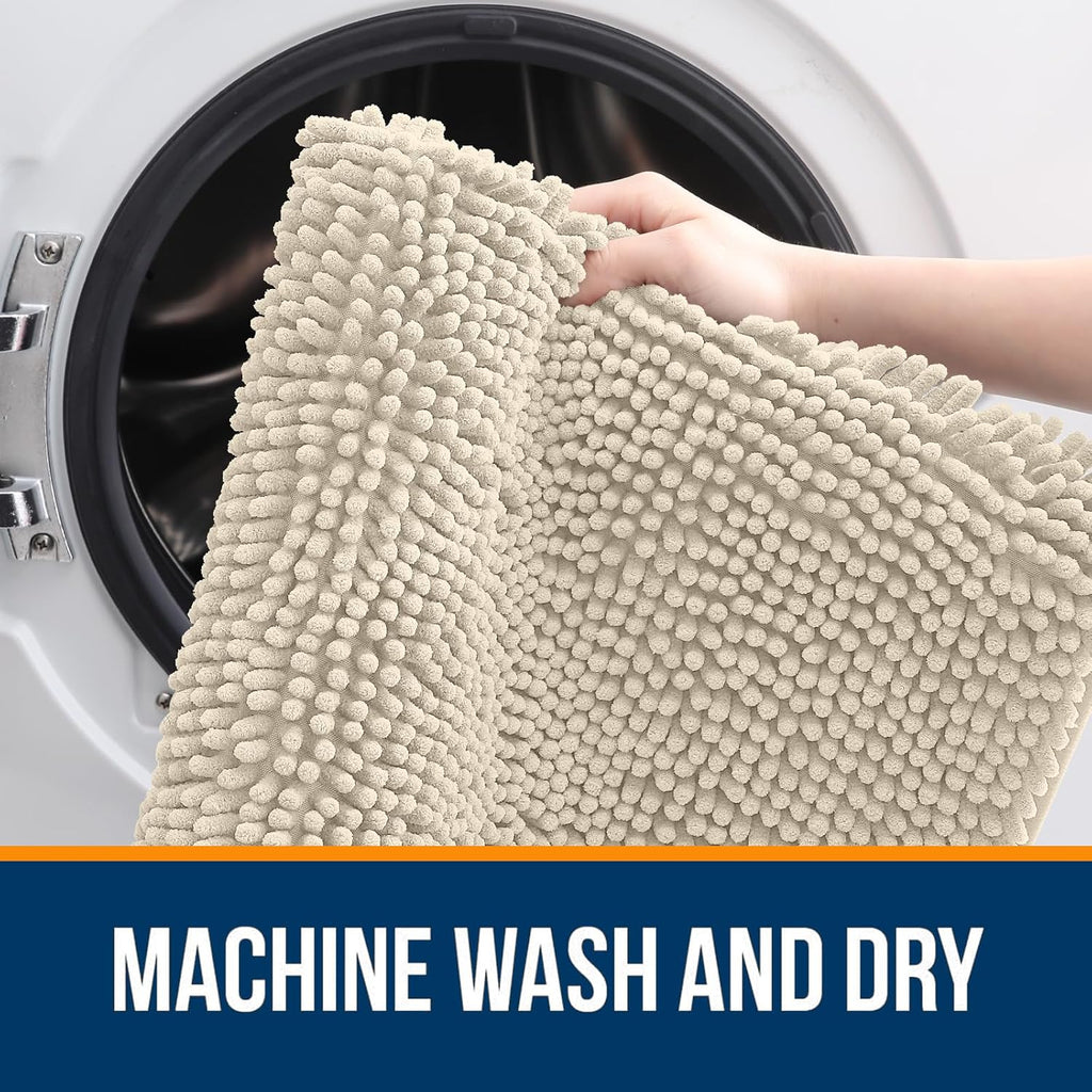 OLANLY Bathroom Runner Rugs - Extra Soft Chenille Bath Mat | Quick Dry, Machine Washable, 59x20 inches, Sand