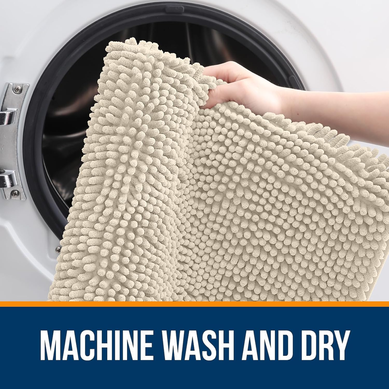 OLANLY Large Bathroom Rugs - Extra Soft Chenille Bath Mats | Quick Dry, Machine Washable, 59x35, Sand