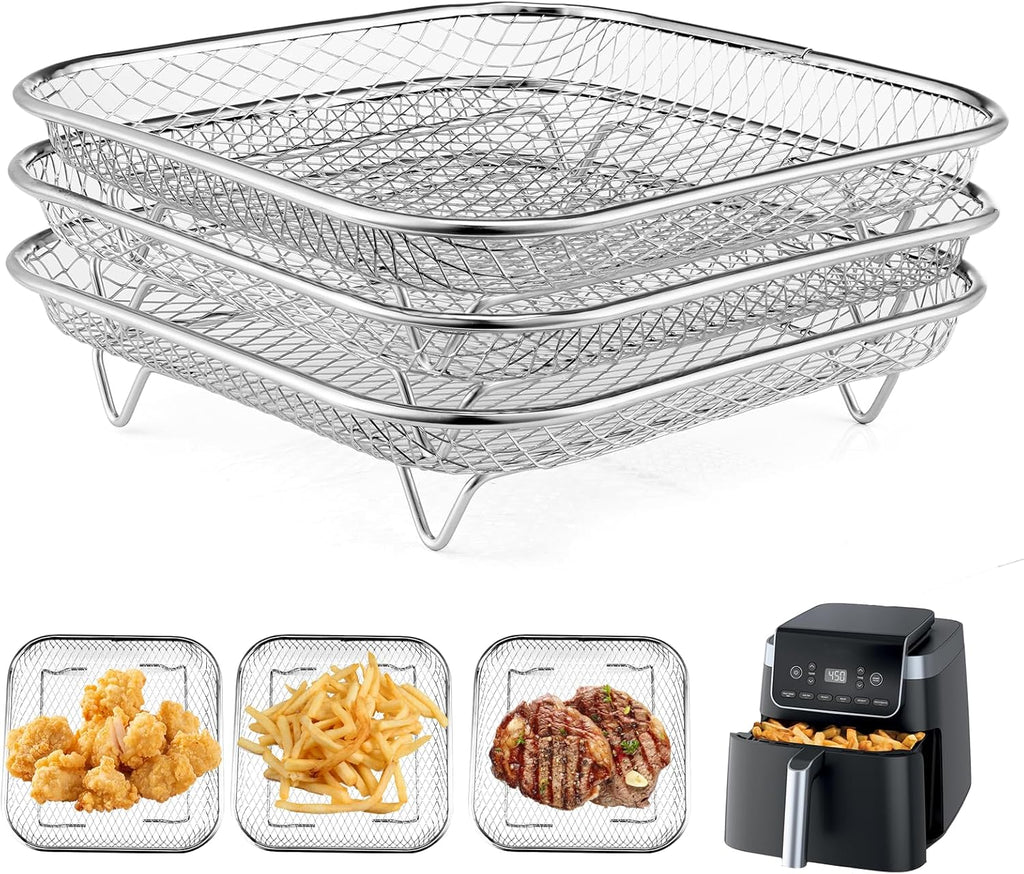 Square Air Fryer Rack - Stackable Stainless Steel Dehydrator Racks for 6-8 QT Air Fryers | Compatible with Cosori, Instant Vortex, Ninja Foodi