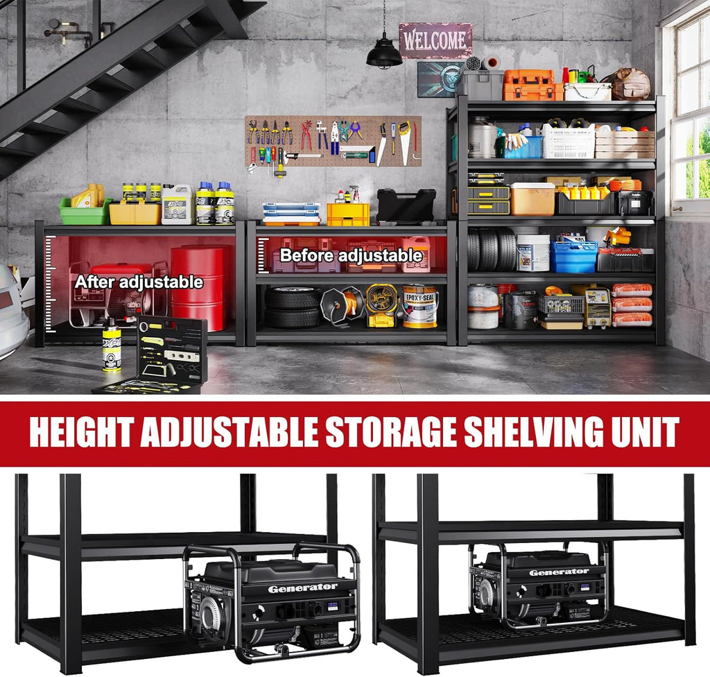 Regine Switzerland Heavy Duty Garage Shelving | Set of 4 Adjustable 71"H Metal Storage Units - 3000LBS Capacity