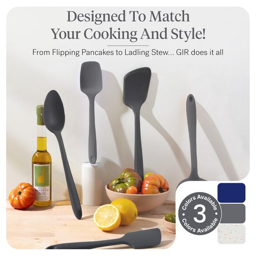 GIR: Get It Right 10-Piece Silicone Essentials Kitchen utensils set - Ladle, Spatula, Flip, Spoon & Spoonula - Non toxic cooking utensils for Nonstick Cookware, Cooking and Baking - Charcoal