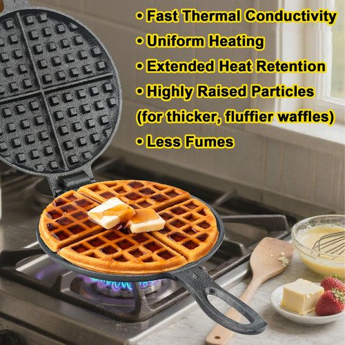 Cast Iron Waffle Maker for Stovetop or Camping Grill Two Piece Hinged Non Electric Waffle Iron Makes 7" Round Waffles