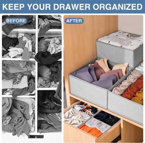 Criusia Drawer Organizer - 12 Pack Clothes Storage Bins for Nursery & Bedroom - Grey Drawer Dividers for Socks, Underwear & Accessories