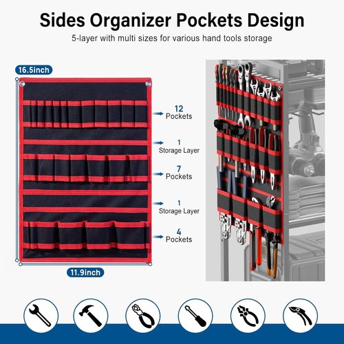 JUNNUJ Power Tool Organizer Cart - Heavy Duty Rolling Storage with 8 Outlets & 3 USB Ports | Large Capacity