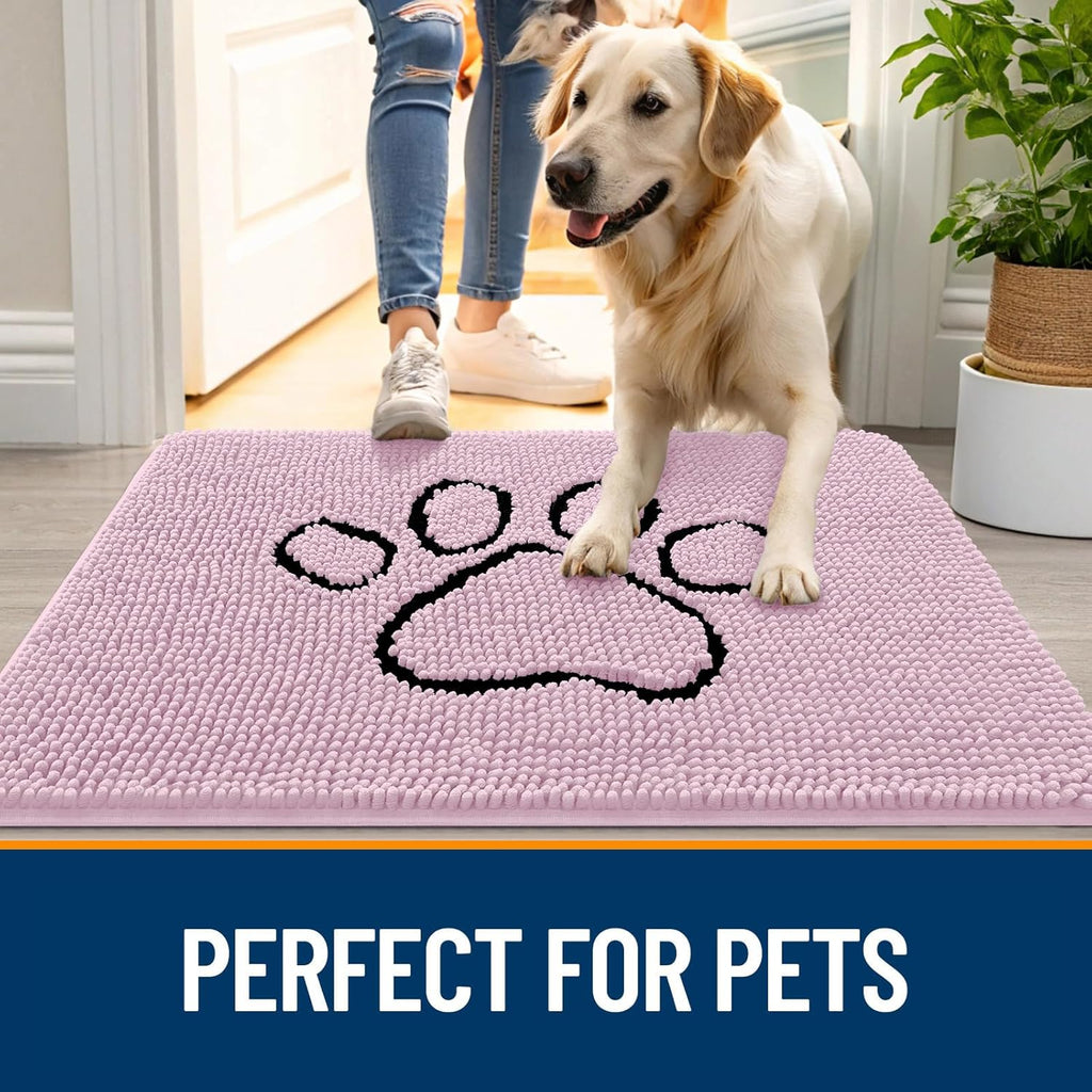 OLANLY Dog Door Mat - Muddy Paws Absorbent Chenille Doormat | Non-Slip, Quick Dry, 36x24, Dusty Rose