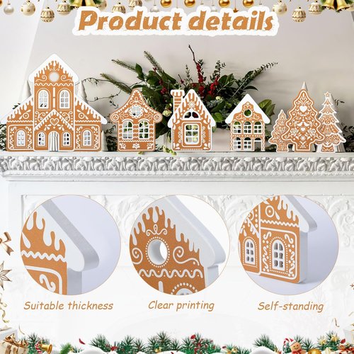 Faccito 9-Piece Wooden Gingerbread House Decor Set - Festive Christmas Village Centerpiece for Indoor Holiday Decorations