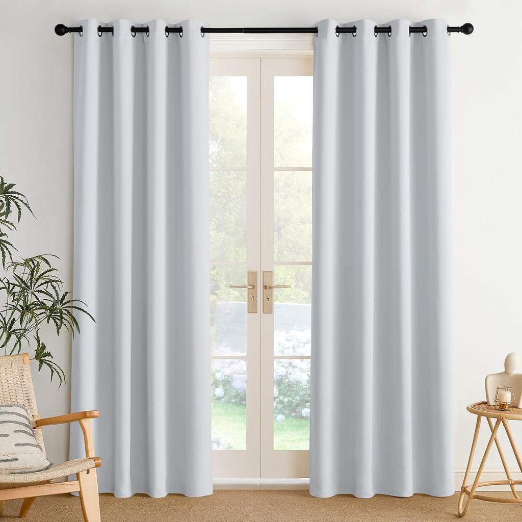 NICETOWN Room Darkening Curtains - Elegant Greyish White Drapery Panels, 52"W x 84"L