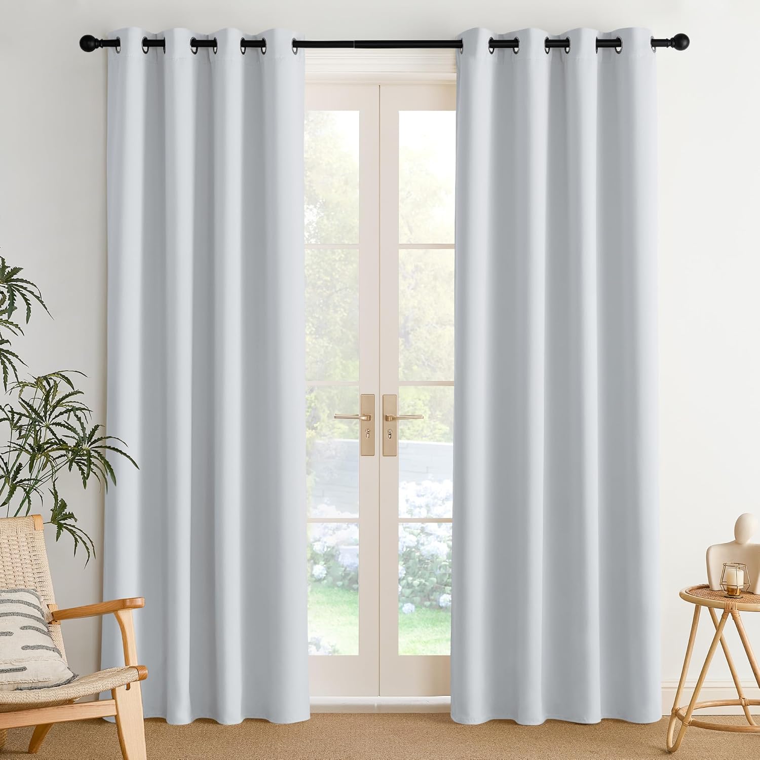 NICETOWN Room Darkening Curtains - Elegant Greyish White Drapery Panels, 52"W x 84"L