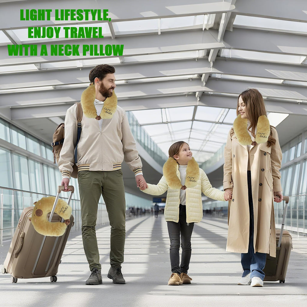 hrabykt Capybara Travel Pillow for Kids & Adults Car Neck Pillow Memory Cotton U-Shaped Neck Pillow Soft Head Support Travel Accessories for Airplane Car Train Bus Airplane Pillow