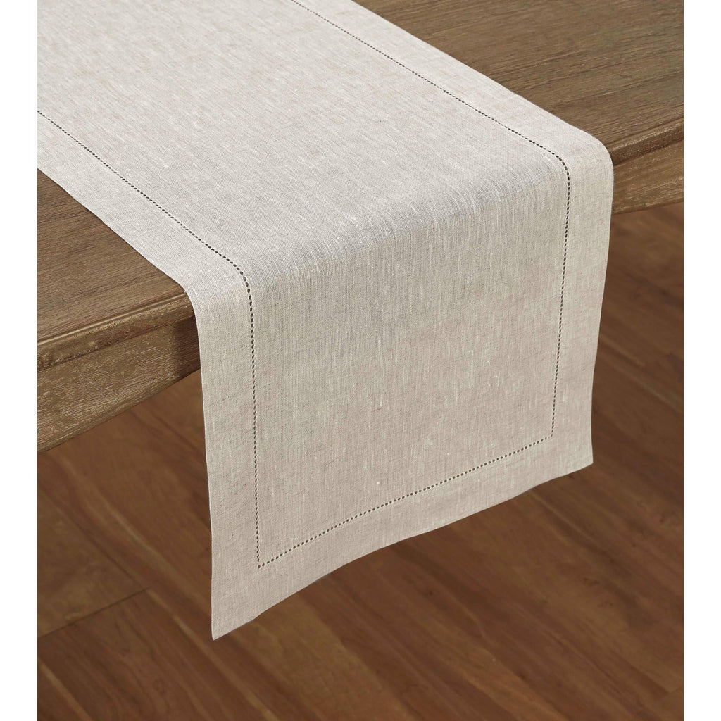 Solino Home Linen Light Natural Table Runner 108 Inches Long - 100% Pure Linen 16 x 108 Inch Table Runner for Spring, Summer, Mothers Day - Classic Hemstitch