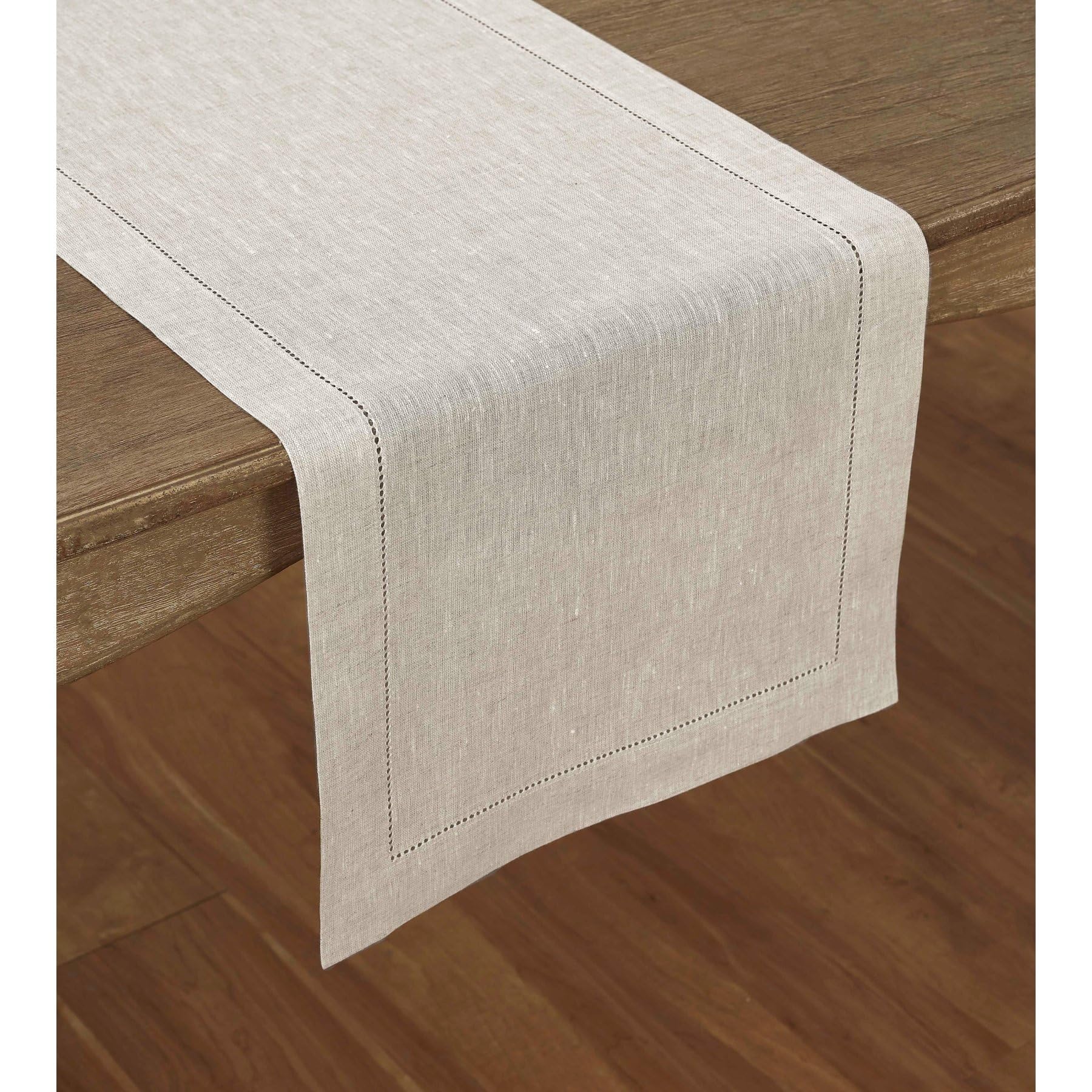 Solino Home Linen Light Natural Table Runner 108 Inches Long - 100% Pure Linen 16 x 108 Inch Table Runner for Spring, Summer, Mothers Day - Classic Hemstitch
