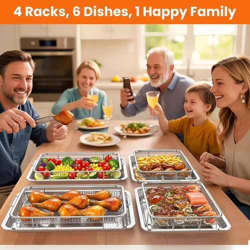 Air Fryer Basket Set by [Brand Name] - Stainless Steel Crisper Tray & Pans | Family-Size, Non-Stick, Dishwasher Safe (15"x11" & 12.8"x9.7")