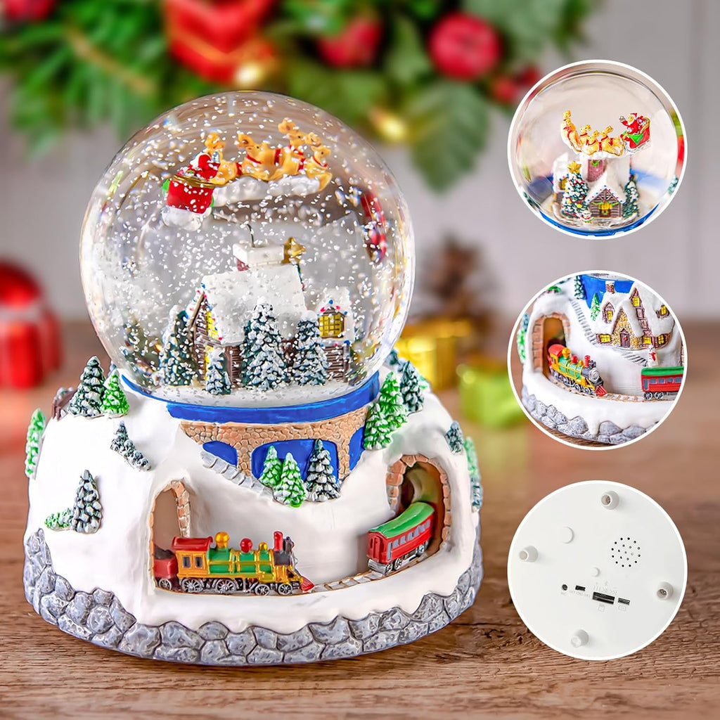 Regine Switzerland Musical Snow Globe | Rotating Santa Claus with Automatic Snowfall | 48 Classic Christmas Carols