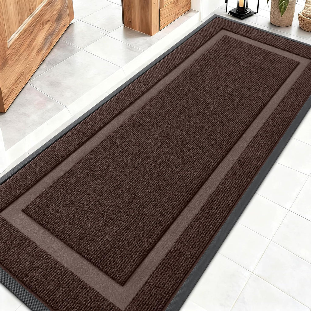 OLANLY Waterproof Front Door Mat - All-Season Indoor/Outdoor Doormat, Sturdy Natural Rubber, 59x20, Dark Brown