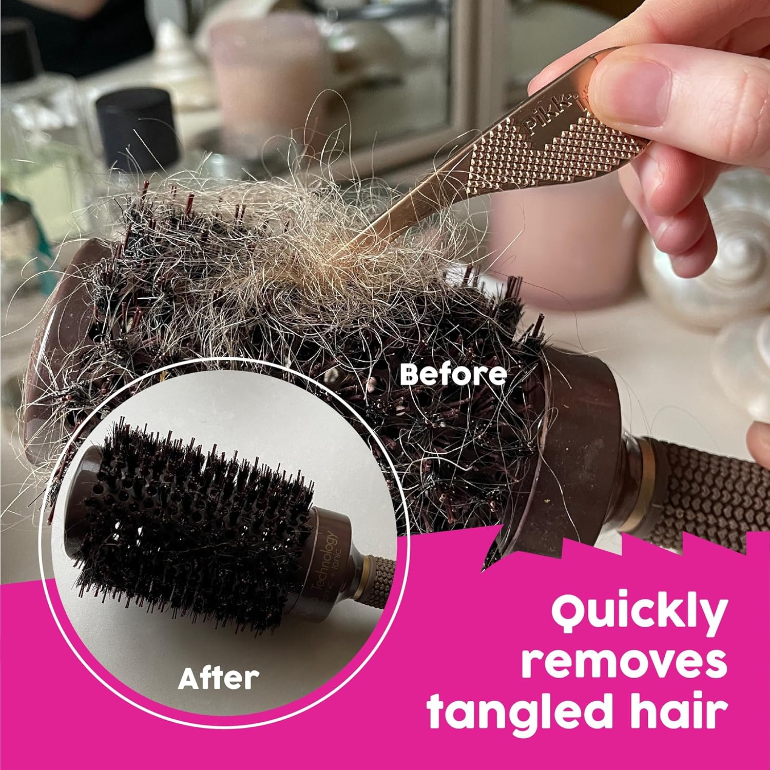 Pikk-it Vacuum Hair Brush Cleaner Tool - Effortlessly Removes Hair from Vacuums & Brushes | Pet & Human Hair Rake (Single/Twin Pack)