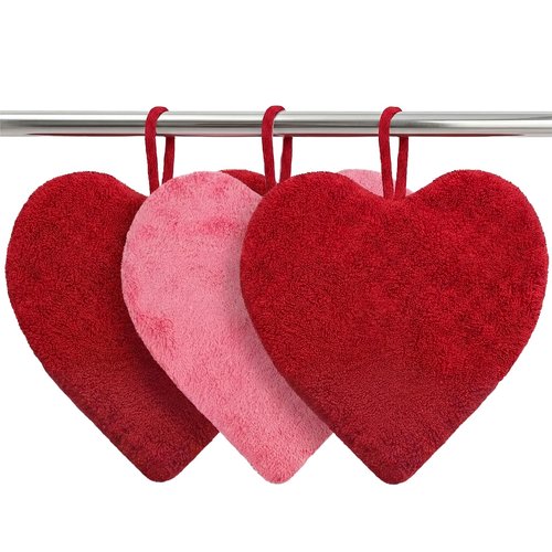 Breling 3 Pcs Valentines Heart Dish Hand Towels for Kitchen Red Pink Heart Bathroom Hand Towels Absorbent Soft Decorative Cloth for Valentine‘S Day Decor Bath Drying Cleaning