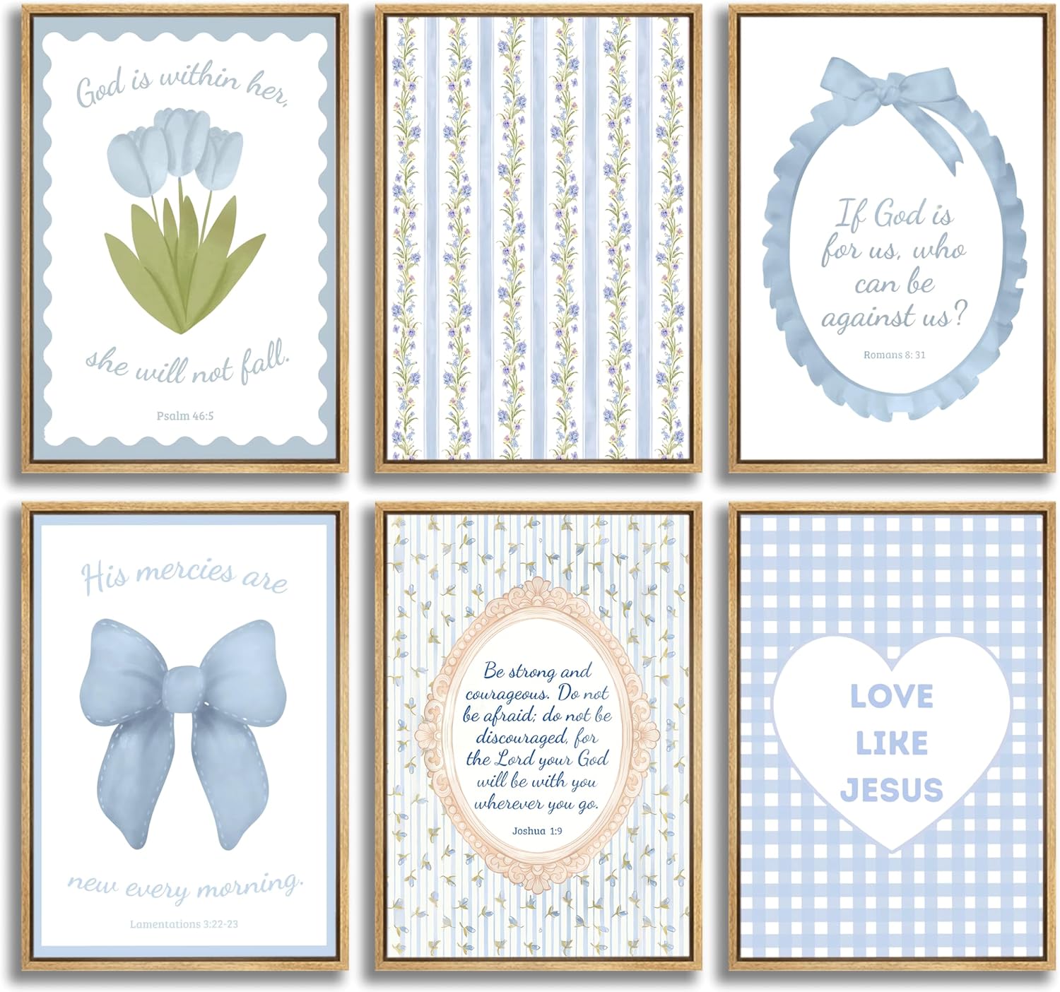 Skiennix Blue Bible Verses Wall Art - Floral Christian Decor for Girls Room | 8x10in Unframed Prints