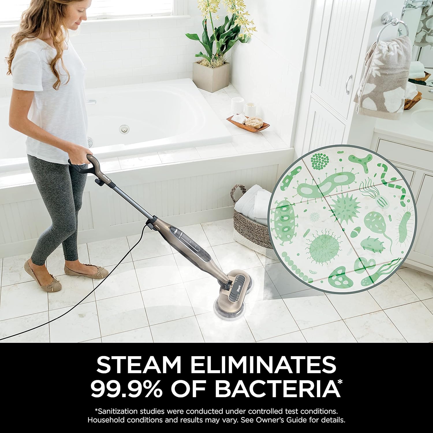 Shark S7001 Mop - Scrub & Sanitize Hard Floors with 4 Washable Pads | 3 Steam Modes & LED Headlights, Gold