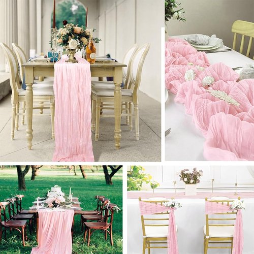 8 Pack Light Pink Cheesecloth Table Runner 20 x 120 inch Gauze Table Runners 10 FT Long,Semi Sheer Boho Cheese Cloth Fabric Table Runner Bulk for Wedding,Party,Baby Shower,Bridal Shower Decoration