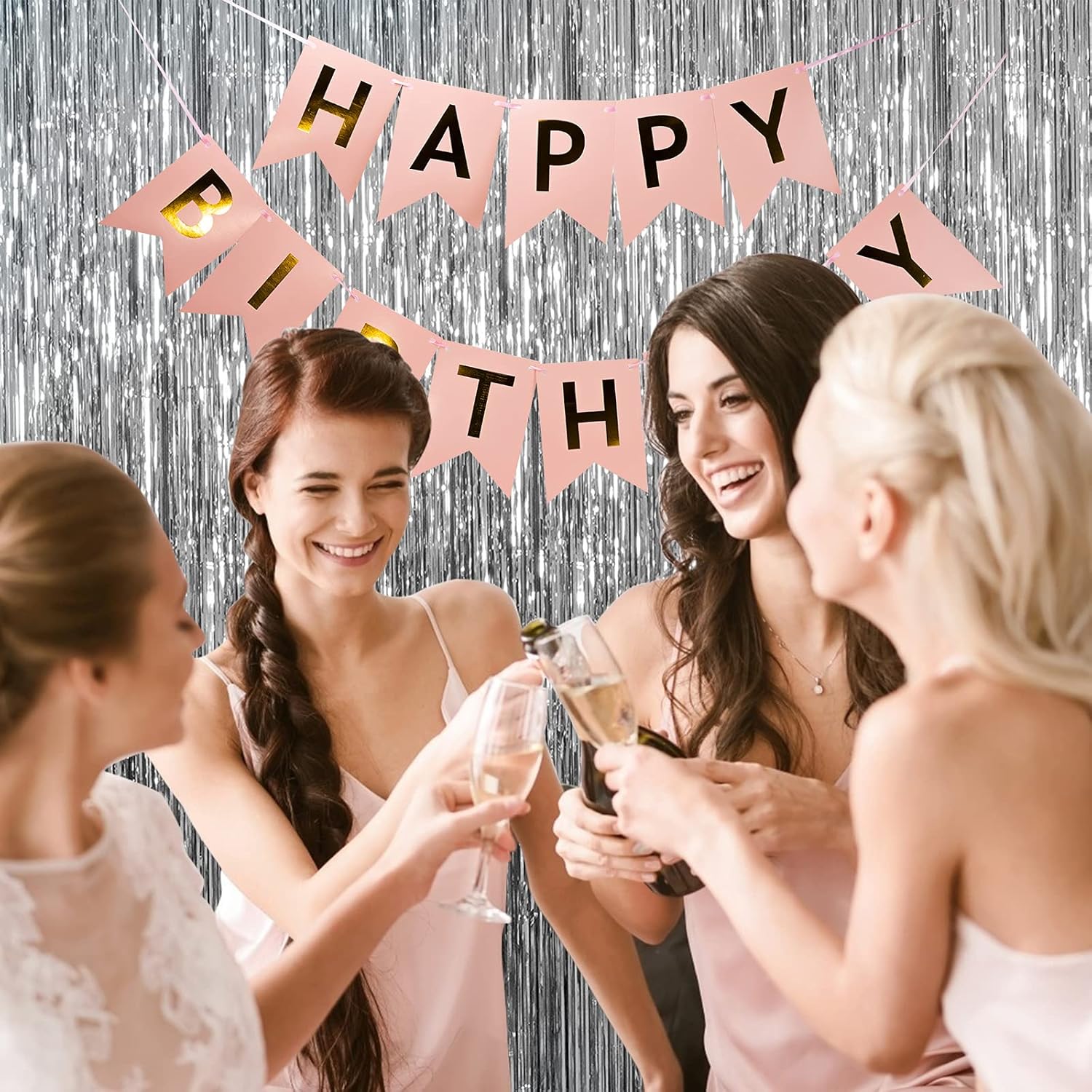 Skiennix Foil Curtain Backdrop - Silver Metallic Tinsel Fringe for Parties & Celebrations | 5 Pack