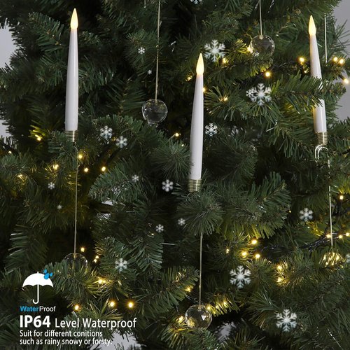 LUSHARBOR Flameless Taper Candles - 10 Pack LED Christmas Tree Decor with Remote & Crystal Ball Hook