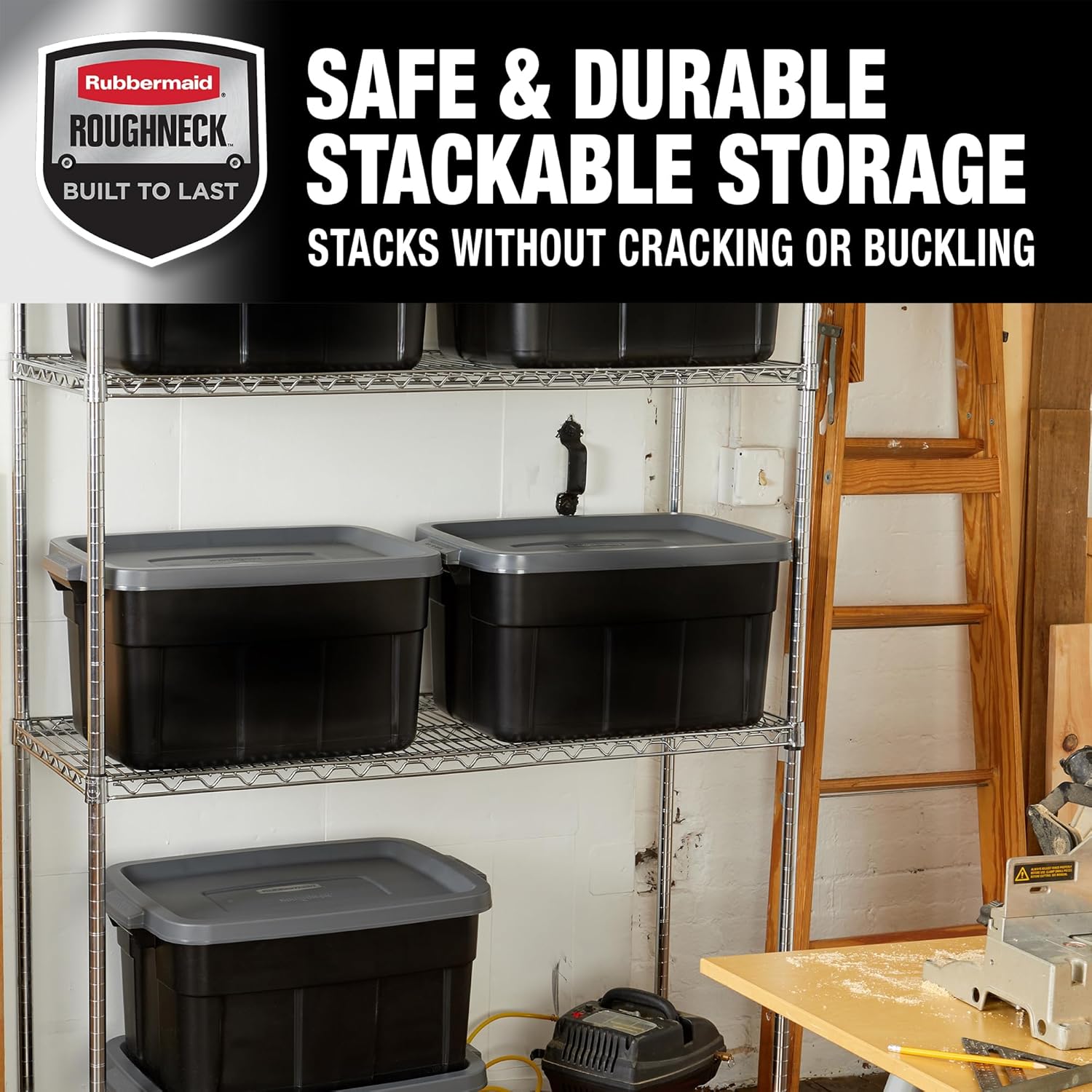 Rubbermaid Heavy Duty Storage Bins - Stackable Plastic Totes with Lids | 14 GAL, 6 Pack, Durable Design