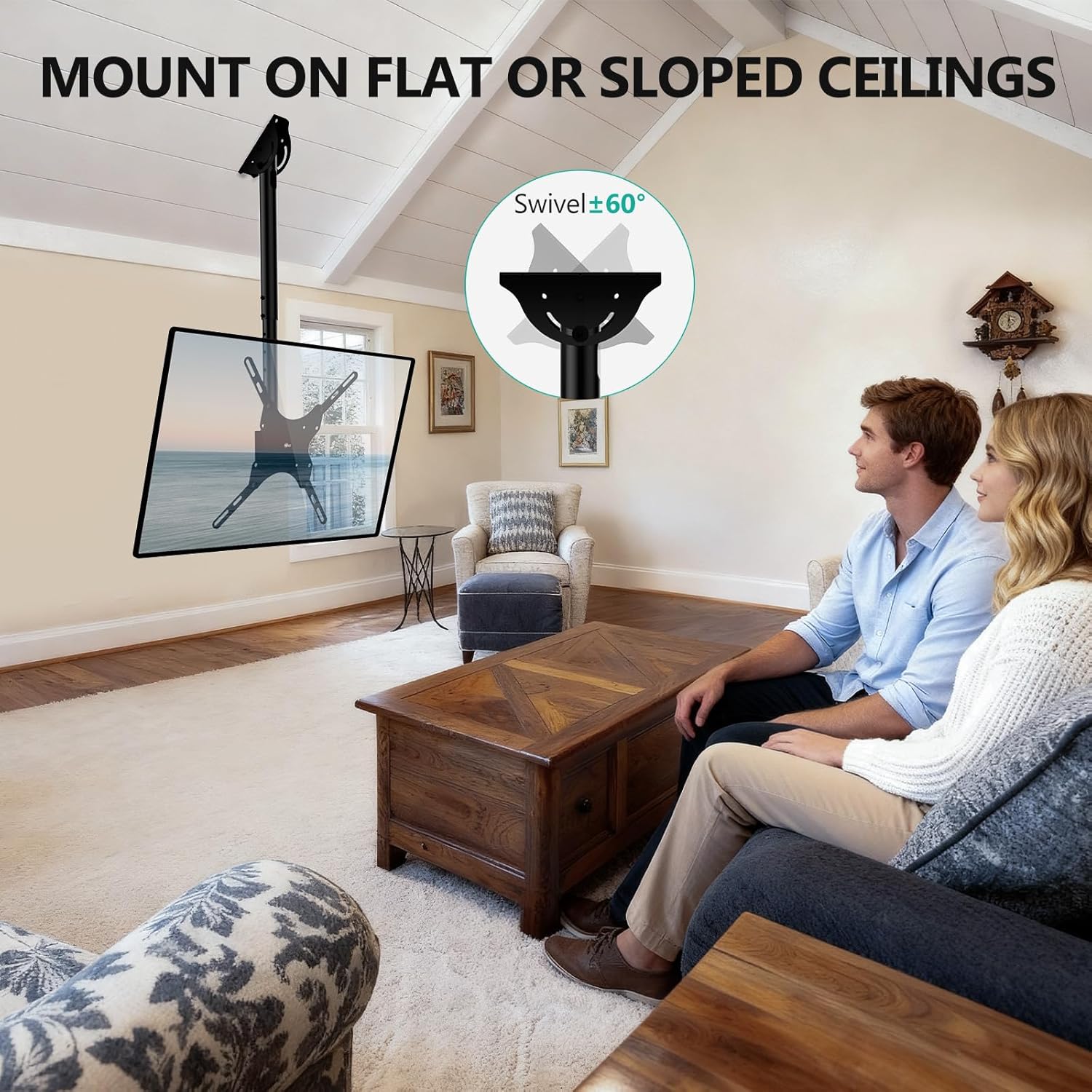 WALI Ceiling TV Mount - Adjustable Bracket for 26-65 Inch 4K TVs | Supports Up to 110 lbs, Black