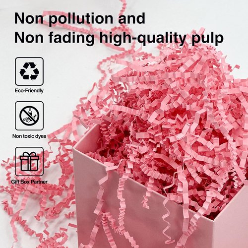 Corlcol Crinkle Paper Filler - 200g (7oz) Pink Shreds for Gift Baskets, Weddings & Holidays