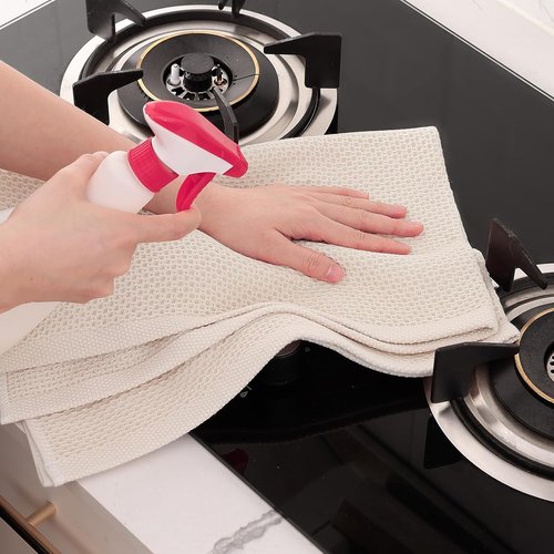 Homaxy Kitchen Dish Towels - Ultra Soft 100% Cotton Waffle Weave, Quick Drying, 20x28 Inches, 6-Pack, Beige