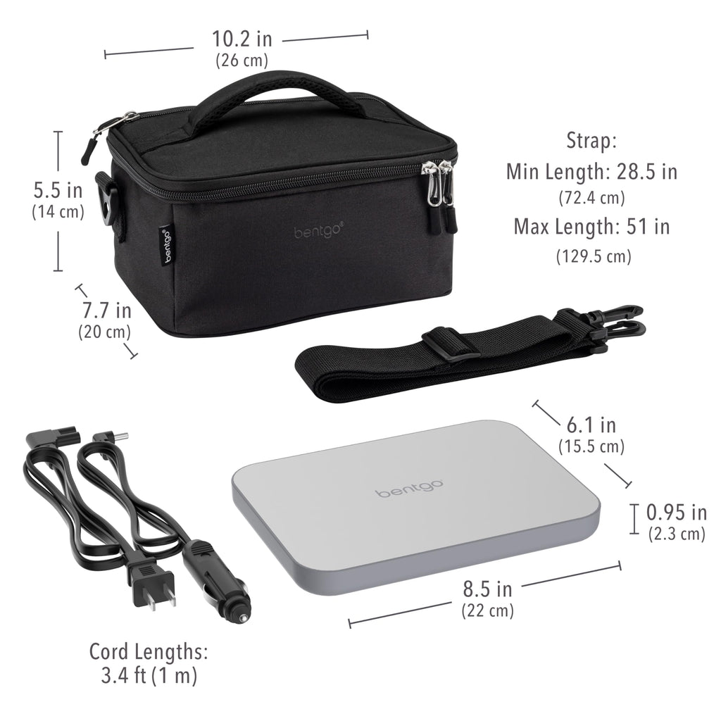 Bentgo Heat - Electric Lunch Bag & Food Warmer for Reheating Meals in Car, at Work & More - Heated Lunch Box Warmer for Adults, Students & Shift Workers, 12V/24V Auto & 120V Wall Cords (Carbon Black)