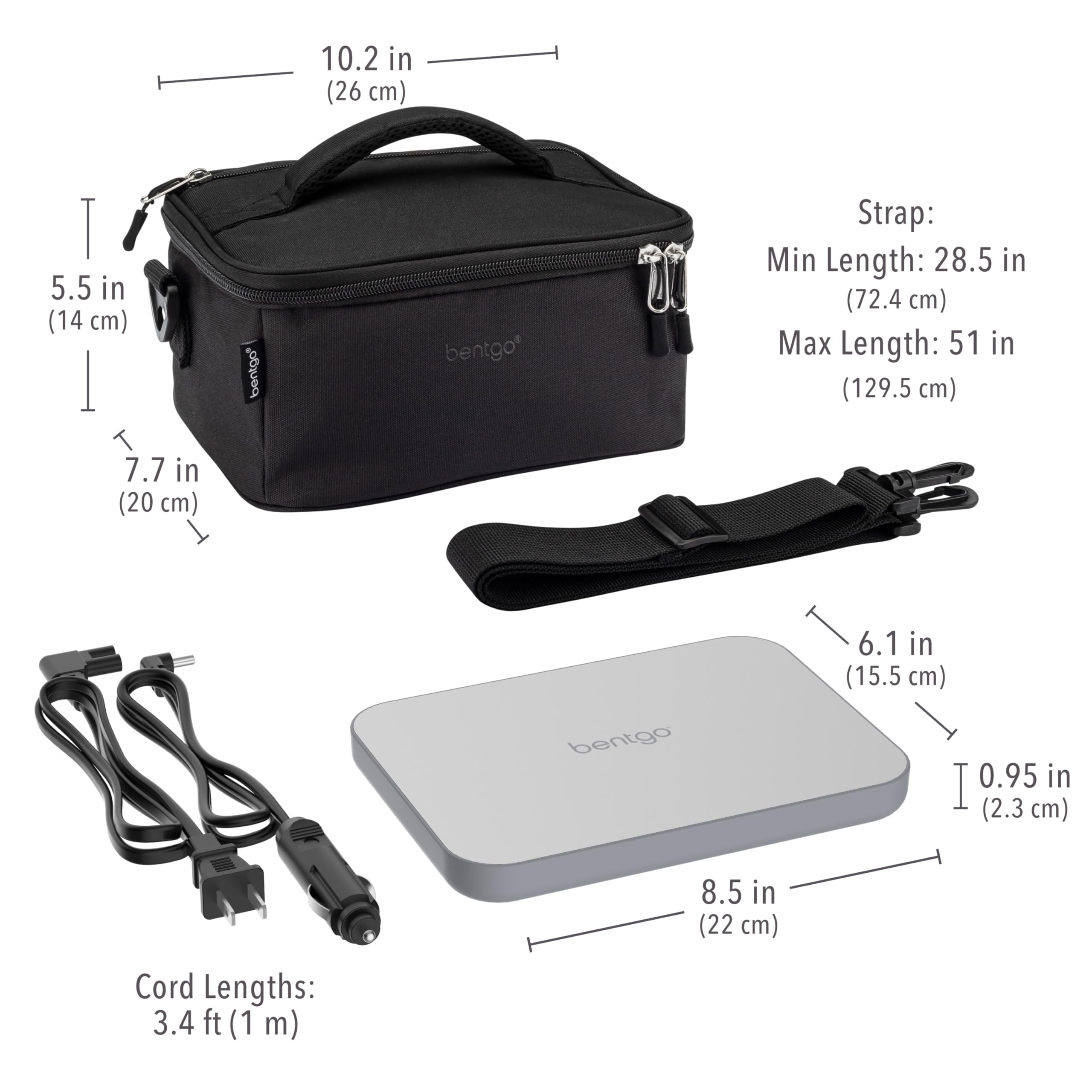 Bentgo Heat - Electric Lunch Bag & Food Warmer for Reheating Meals in Car, at Work & More - Heated Lunch Box Warmer for Adults, Students & Shift Workers, 12V/24V Auto & 120V Wall Cords (Carbon Black)