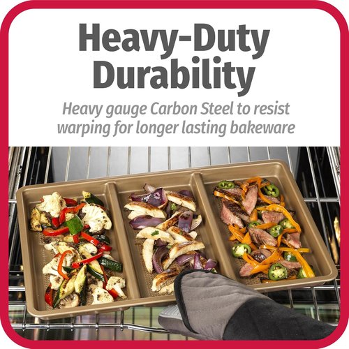 GoodCook Non-Stick Divided Sheet Pan - 3-in-1 Textured Baking Dish | 11 x 17-Inch Carbon Steel for Meal Prep