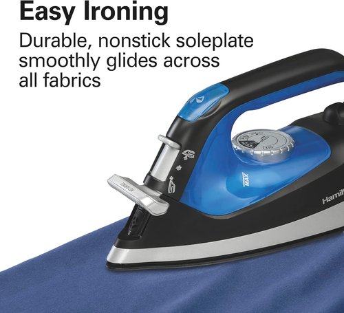 Hamilton Beach 2-in-1 Steam Iron - Versatile Clothes & Garment Steamer with 5 Temperature Settings, 1200 Watts, Black & Blue