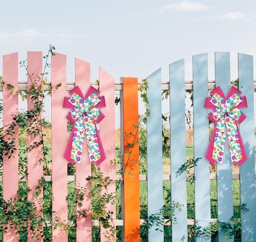 ABTOLS Large Spring Bows - Pink Dot Wreath Bows for Front Door | Colorful Floral Burlap Decor