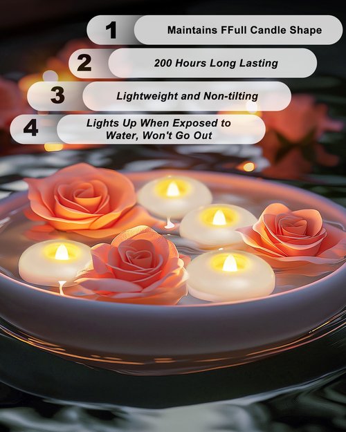 5plots 24Pack 200 Hour Flameless Floating Candles, 3 Inches White Waterproof Led Tealights for Wedding Vases Centerpieces Party Proposal Pool Decor Decoration