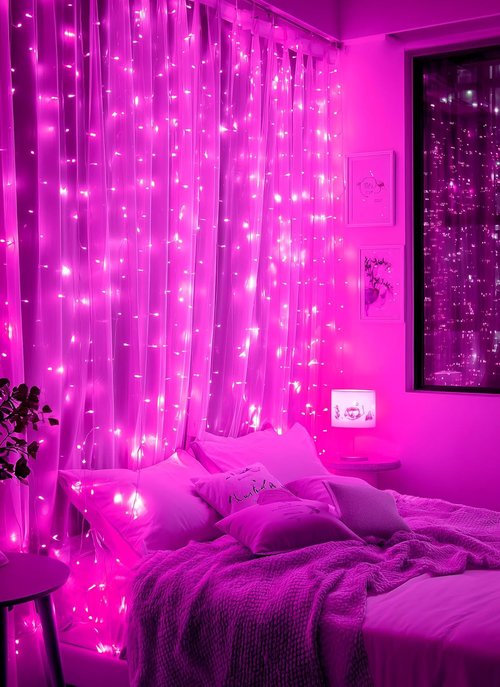 Brightown 300 LED Pink Fairy Curtain Lights - 9.8ft String Lights with Remote & 8 Modes for Indoor/Outdoor Decor
