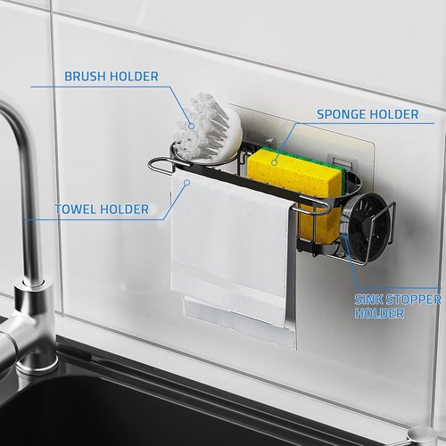 Cisily Kitchen Sink Caddy - Stainless Steel Sponge Holder & Organizer | 2 Installation Options