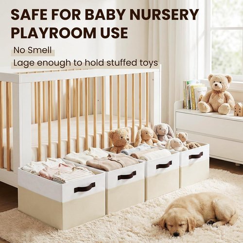 Criusia Baby Clothes Organizer Bins - 4 Pack Fabric Storage Baskets with Handles | Odorless, 14L x 10W x 9.5H