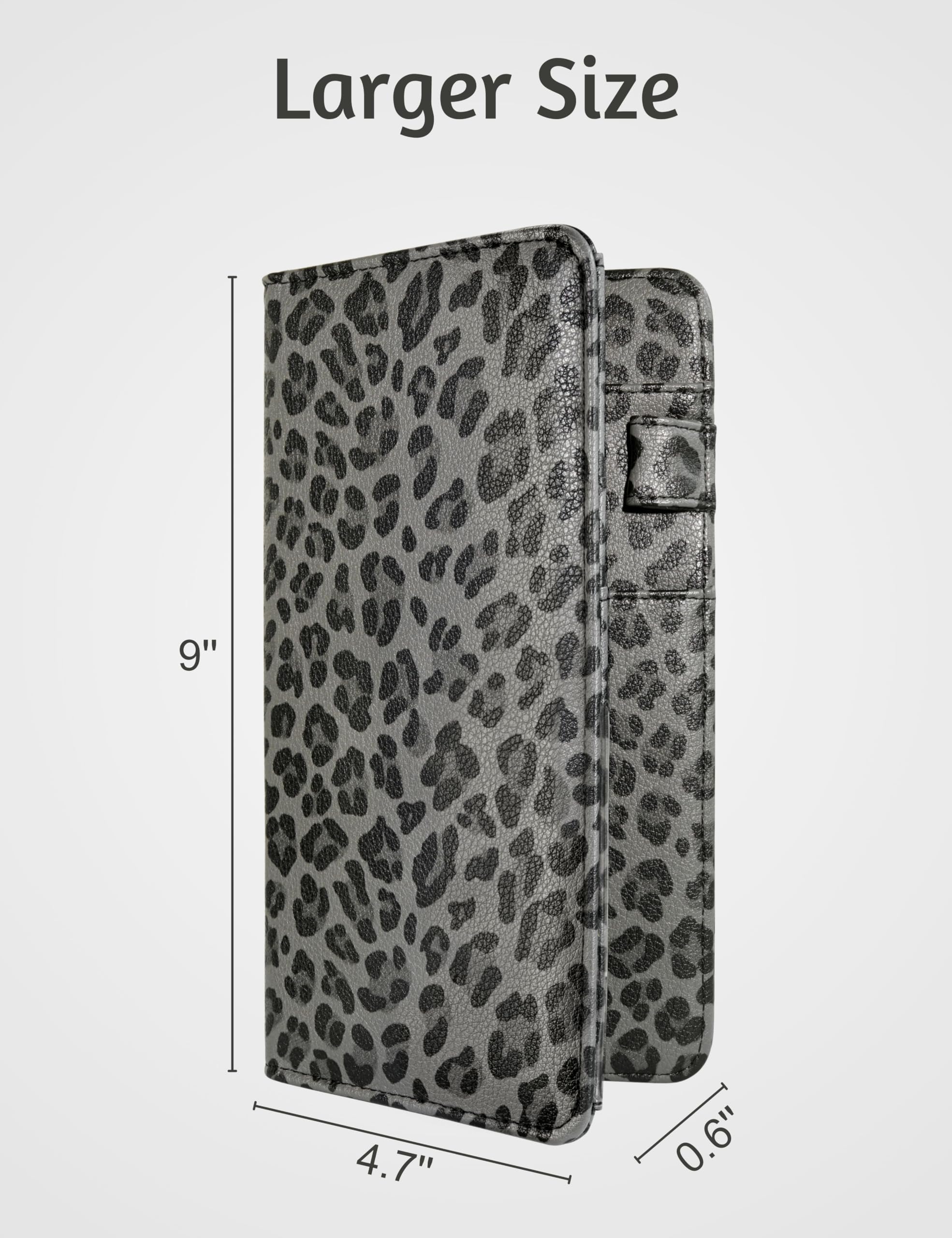 Server Book for Waitress Book with Zipper Pocket and Magnetic Closure, 5"×9" Grey Leopard Cute Server Wallet with Money Pocket, Restaurant Waitstaff Organizer Fit Server Apron