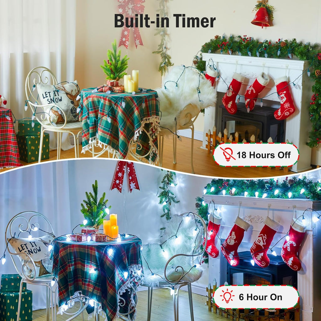 Minetom C9 LED Christmas Lights - 81FT Waterproof String Lights with Timer & 8 Modes | Cool White