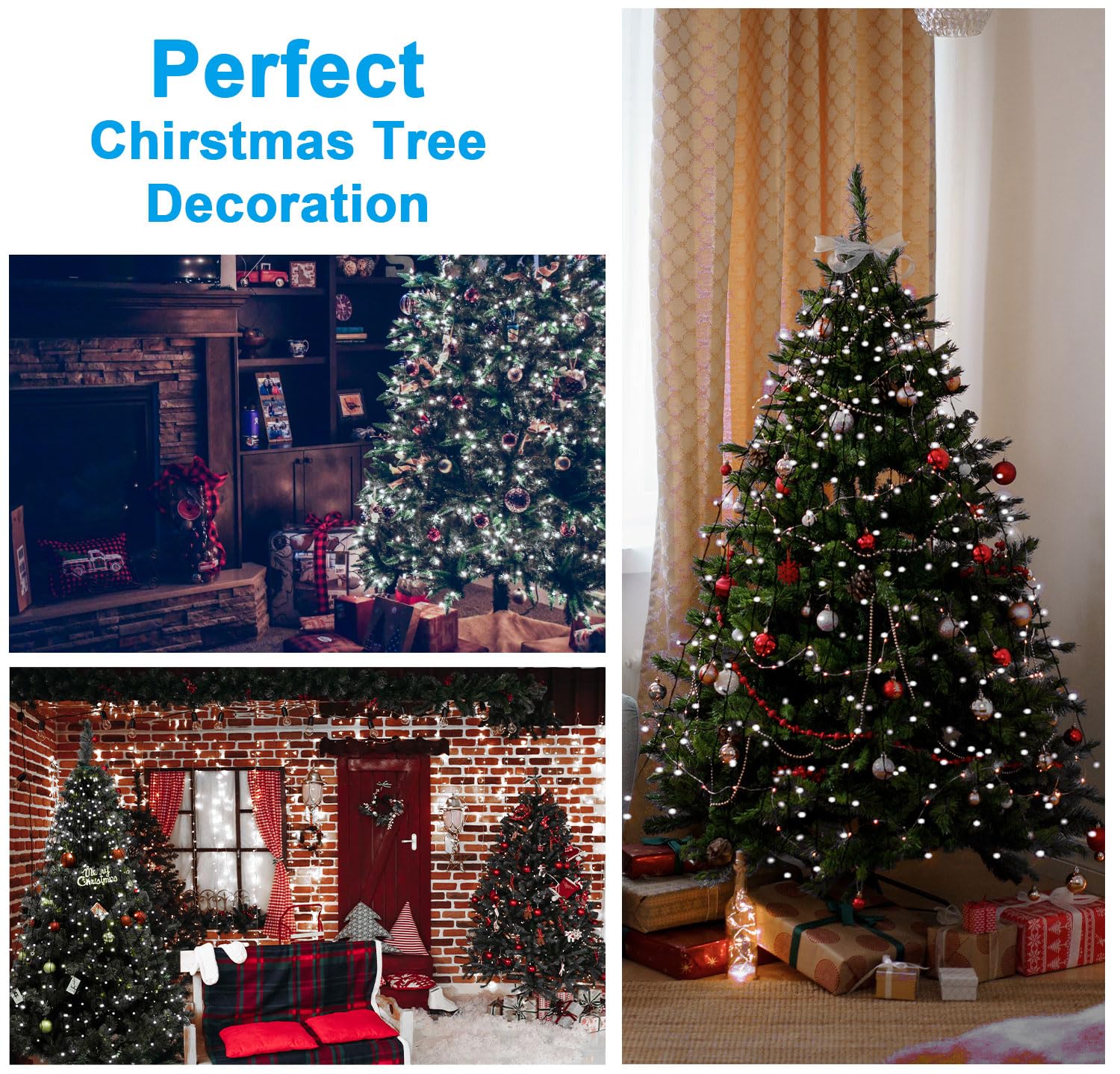BOLWEO Christmas Tree Lights 592LED 16 Lines 8 Modes for 8 ft Tree, UL Certified Indoor/Outdoor Christmas Decorations 16 * 9.8ft Drops Cool White