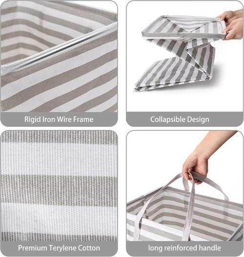 BOOMIBOO Large Waterproof Laundry Basket - 2-Pack Collapsible Hamper with Easy Carry Handles | Grey, 75L