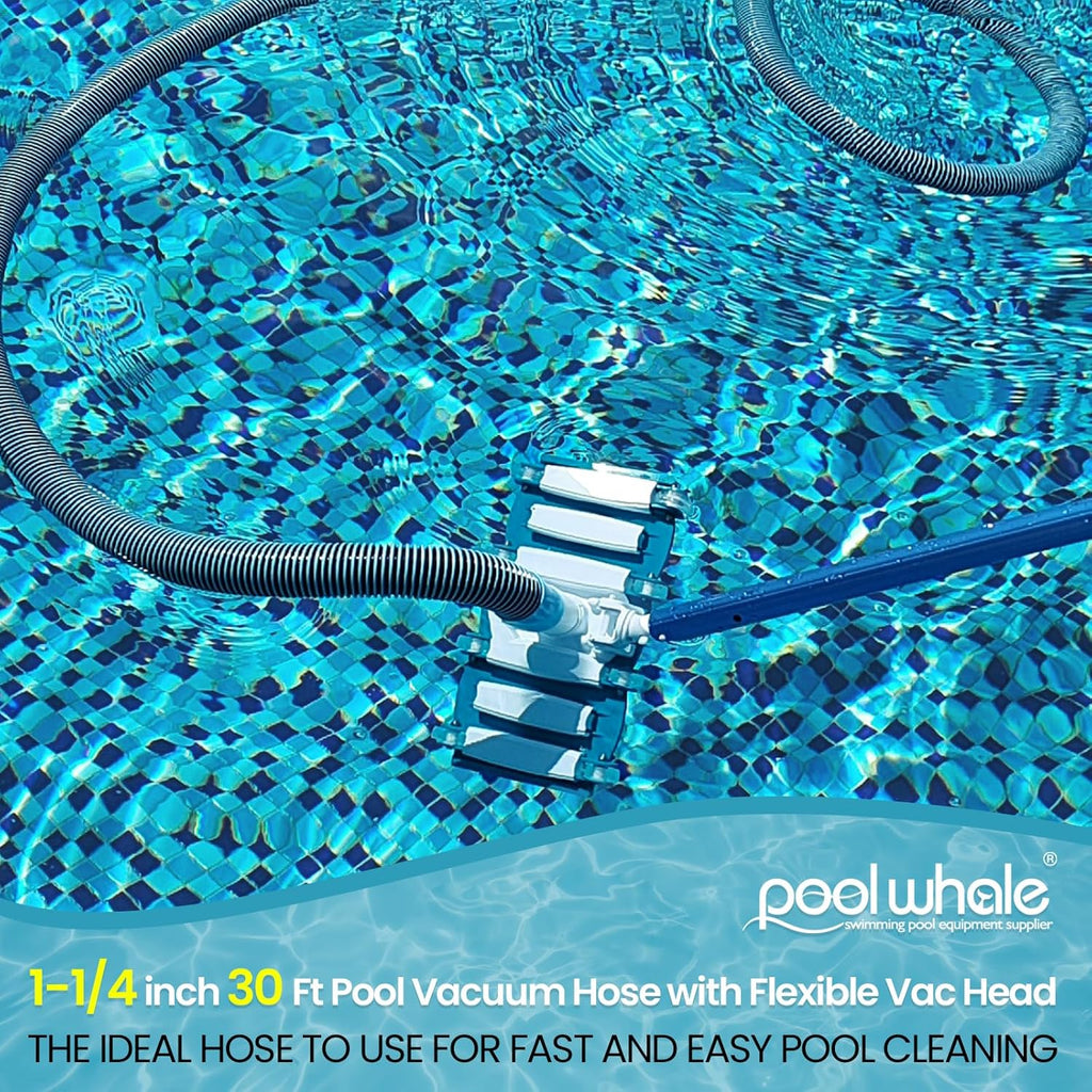 POOLWHALE 30-Foot Swimming Pool Vacuum Hose - Weighted Rotatable Handle & Wheels for Easy Cleaning